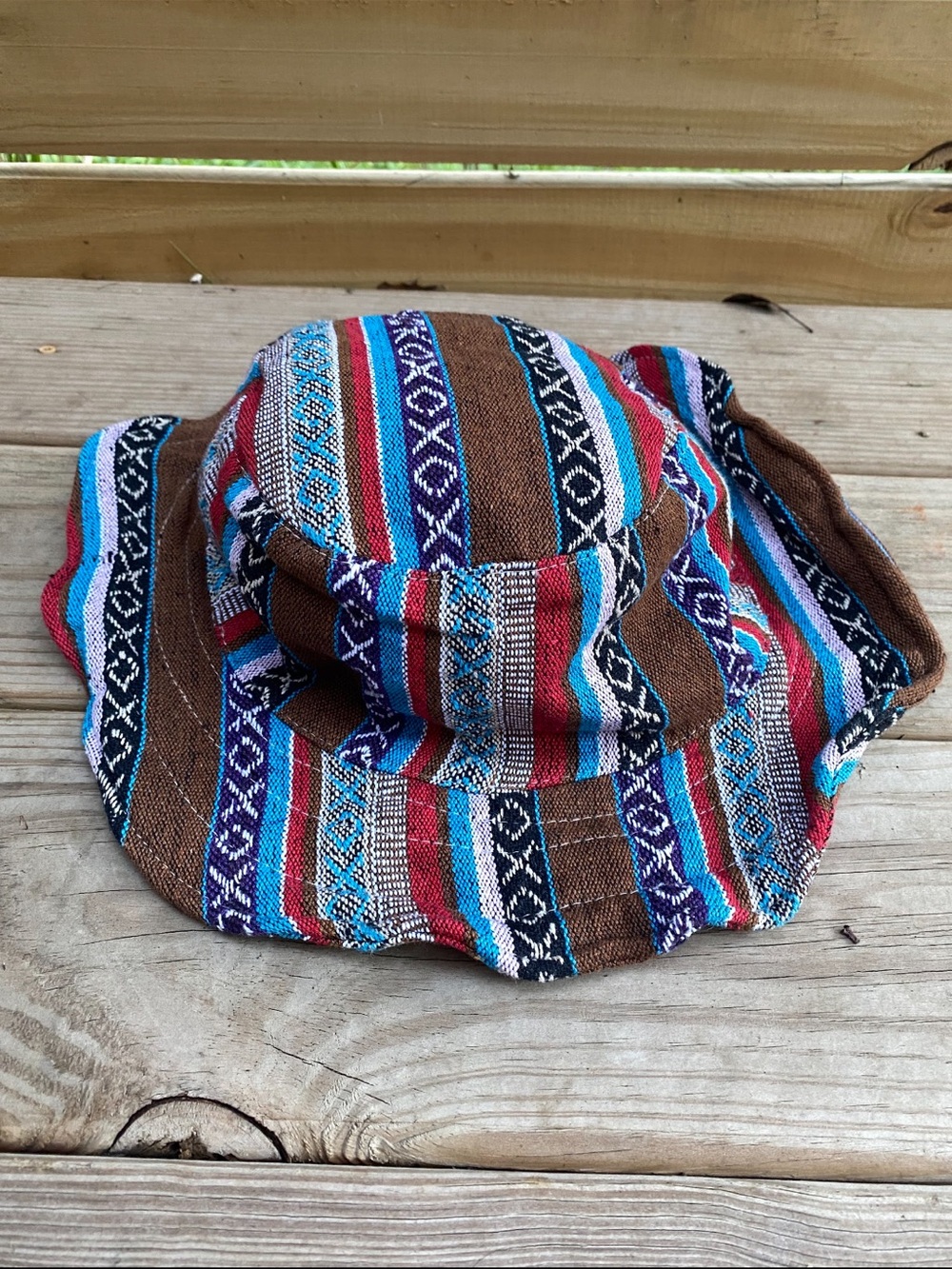 Multicolor Striped Bucket Hat - Brown, Blue & Red
